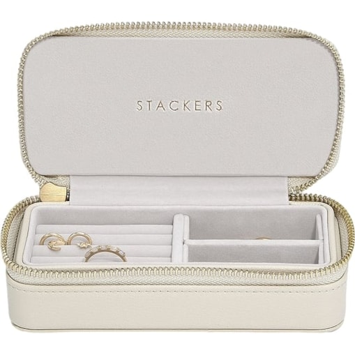 Pudełko podróżne na biżuterię Travel Medium Stackers jasnobeżowe lniane