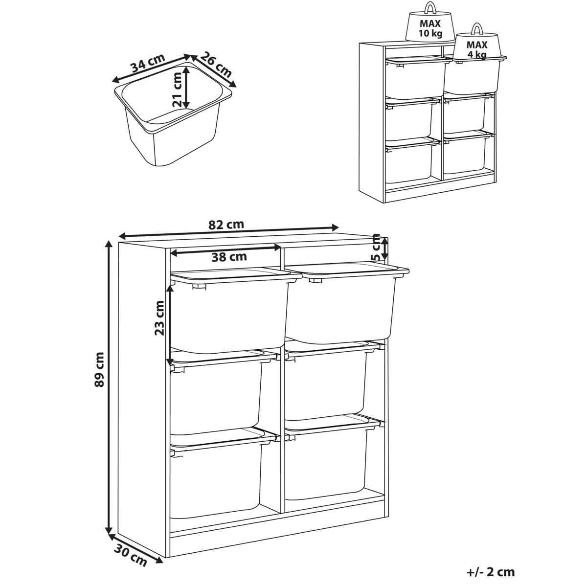 Regał z 6 pojemnikami biały TOBIN