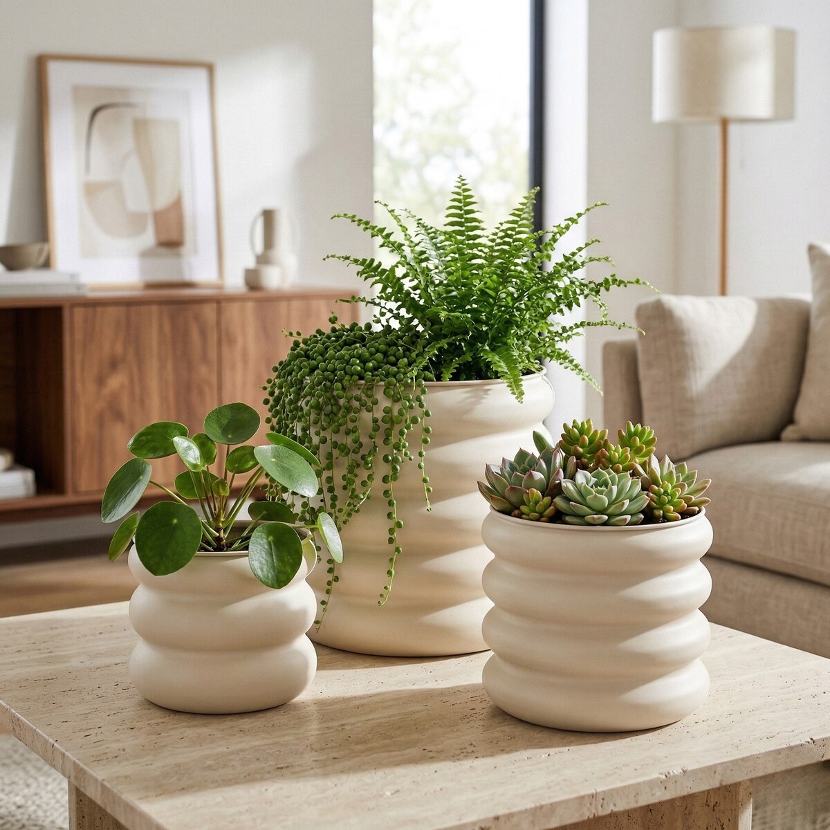 Zestaw 3 stalowych doniczek na kwiaty