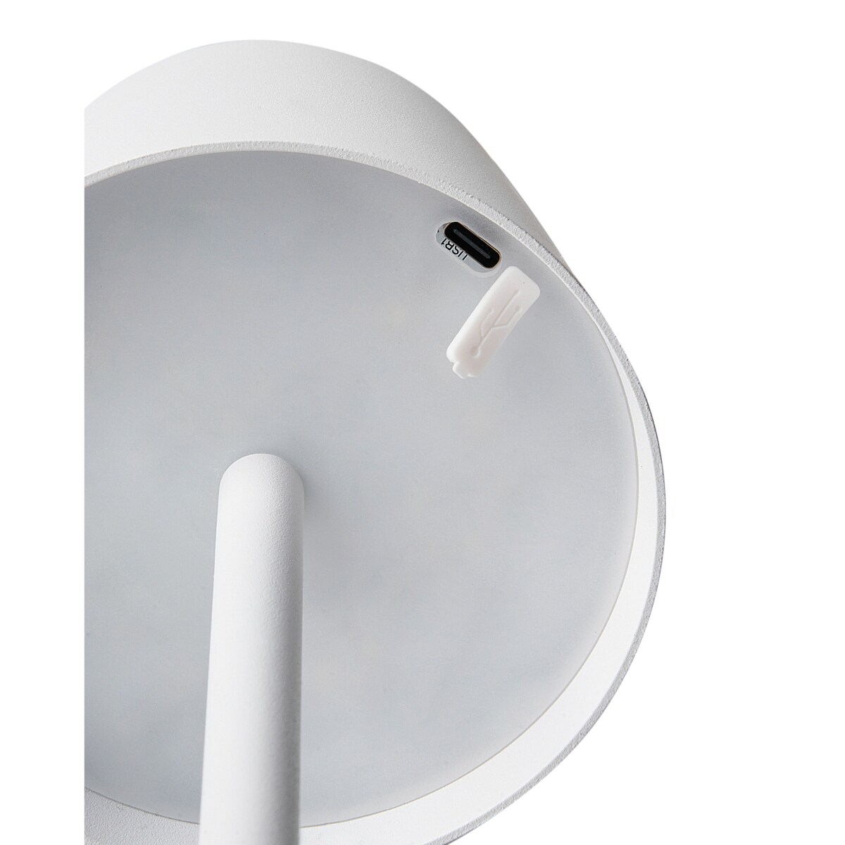 Bezprzewodowa lampa stołowa metalowa biała BACEIRO