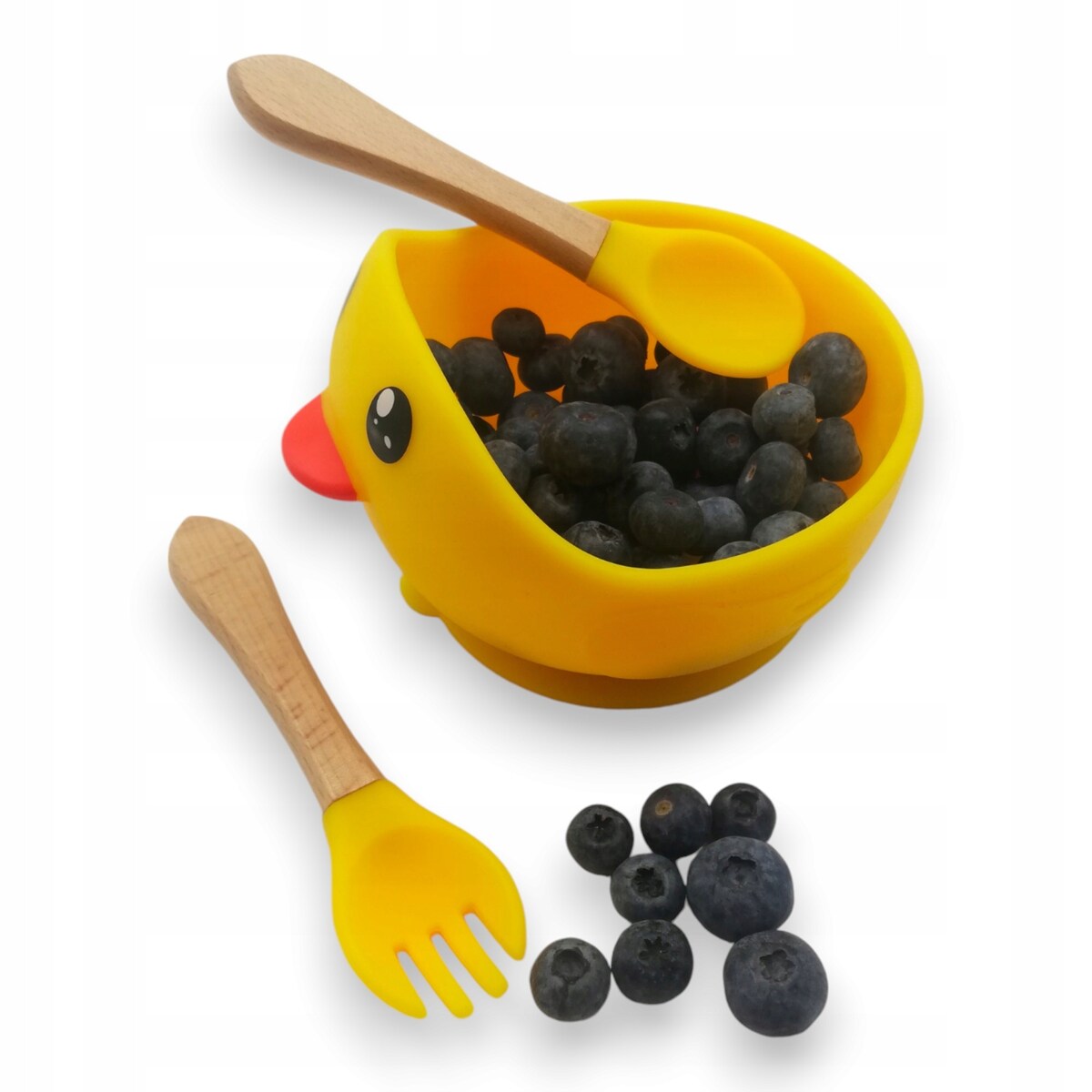 Miseczka z przyssawką silikonowa dla dziecka na przekąski łyżka widelec BLW