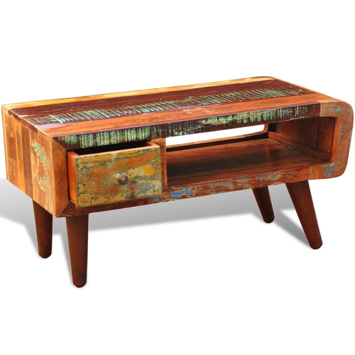 vidaXL Stolik z zaokrąglonym brzegiem i szufladą, drewno odzyskane