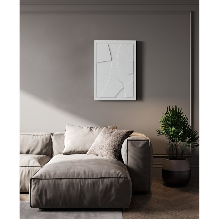 Obraz 3D 35x50cm Abstract I – Dekoracja Ścienna z Tynku Naturalnego, Bianco Minimalistyczny Relief