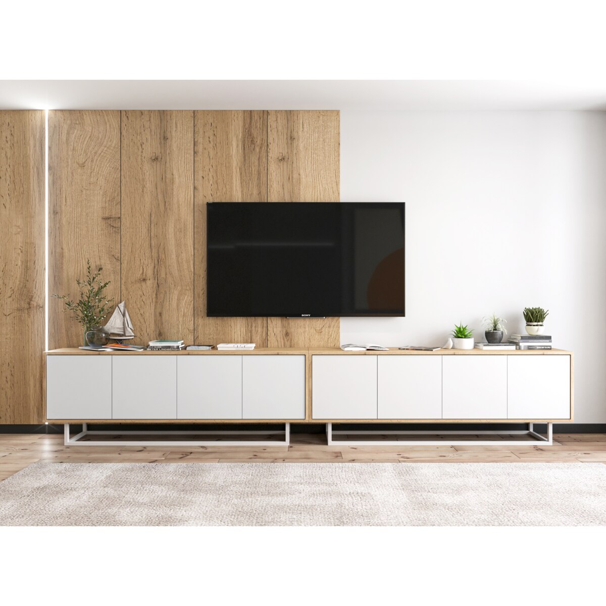 Industrialna Szafka RTV Loft Komoda RTV Dąb Wotan Biały MAT 150 cm