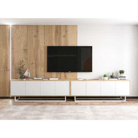 Industrialna Szafka RTV Loft Komoda RTV Dąb Wotan Biały MAT 150 cm