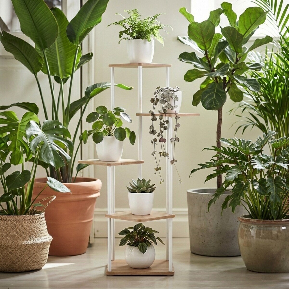 Kwietnik stojący wysoki na 5 kwiatów RIMOZA, 30 x 30 x 106 cm