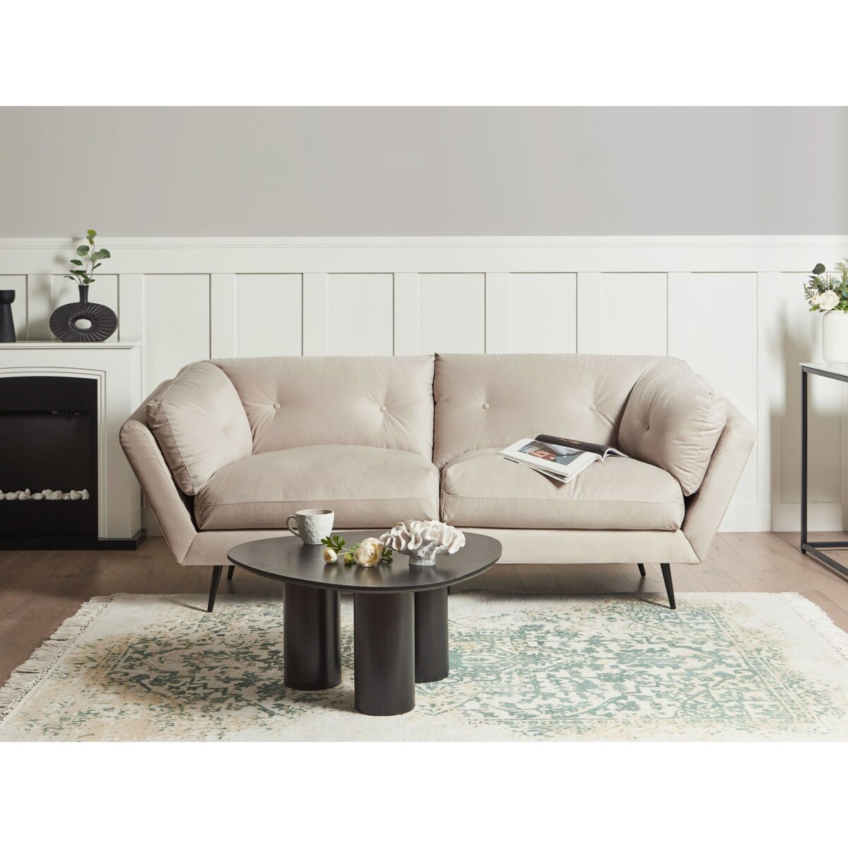 Sofa 3-osobowa welurowa beżowa LENVIK