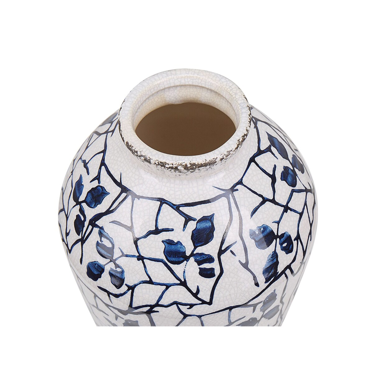 Wazon na kwiaty ceramiczny 22 cm biały z niebieskim MALLIA