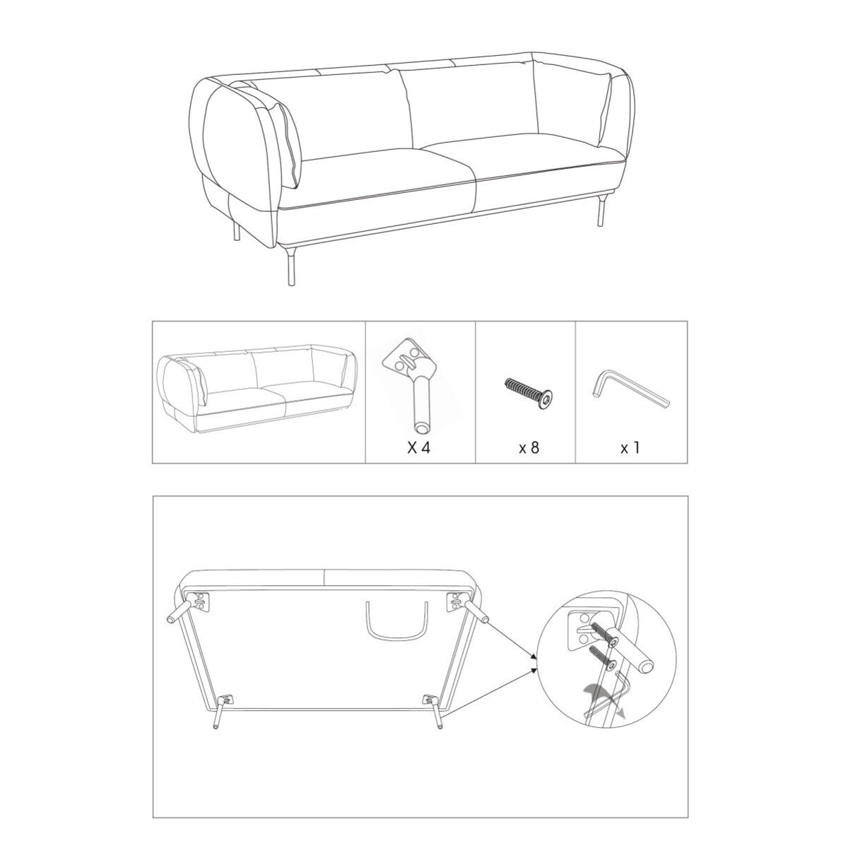 Sofa dwuosobowa ISEE, z podłokietnikami