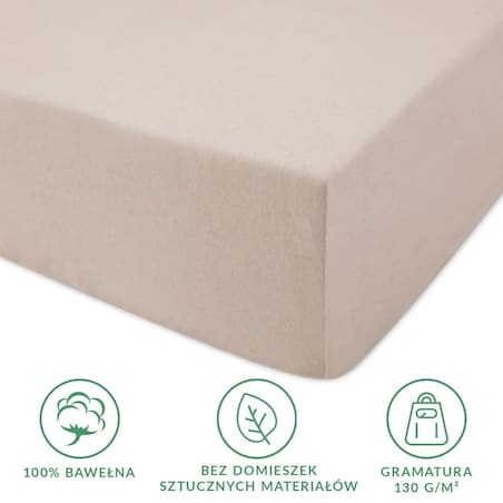 Prześcieradło z bawełny jersey z gumką 120x200 kolor Beż