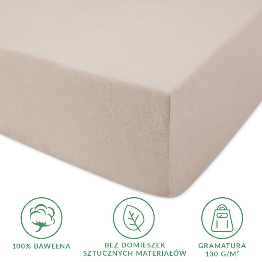 Prześcieradło z bawełny jersey z gumką 120x200 kolor Beż