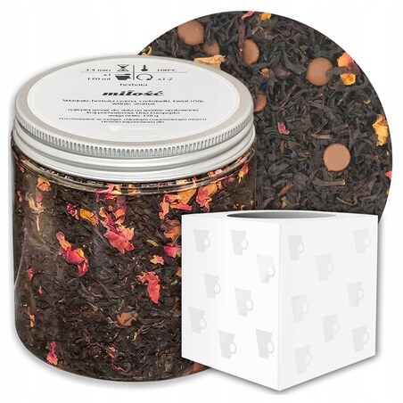 Herbata czarna MIŁOŚĆ o smaku kremowej czekolady z aromatycznymi wiśniami - herbata liściasta sypana mieszanka napar susz - gotowa na prezent upominek