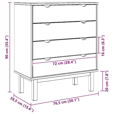 vidaXL Komoda OTTA, 76,5x39,5x90 cm, lite drewno sosnowe