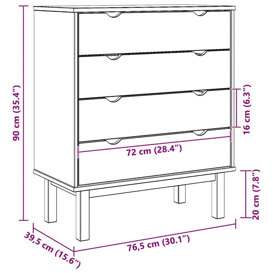 vidaXL Komoda OTTA, 76,5x39,5x90 cm, lite drewno sosnowe