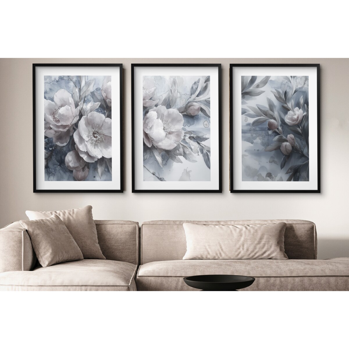 Pastelowe Obrazy Plakaty na ścianę ścienne w czarnej ramie Kwiaty do salonu