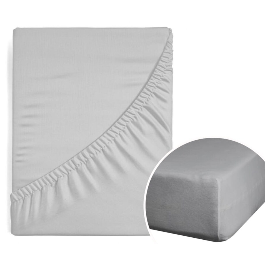 Tradycyjne Prześcieradło z Gumką Satynowe 160 x 200 Jasnoszare na materac