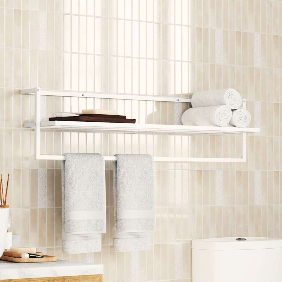 vidaXL Wieszak na ręczniki, biały, 95x25x22 cm, żelazny