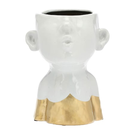 Osłonka na doniczkę ze złotym zdobieniem Eiofischio - Biały, L