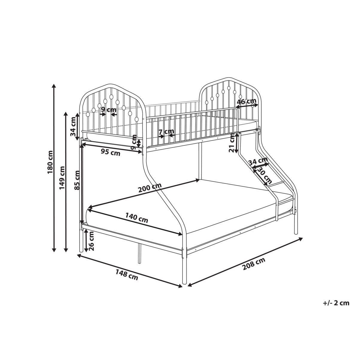 Łóżko piętrowe Metal CHAMONIX 90/140 x 200 cm Czarny