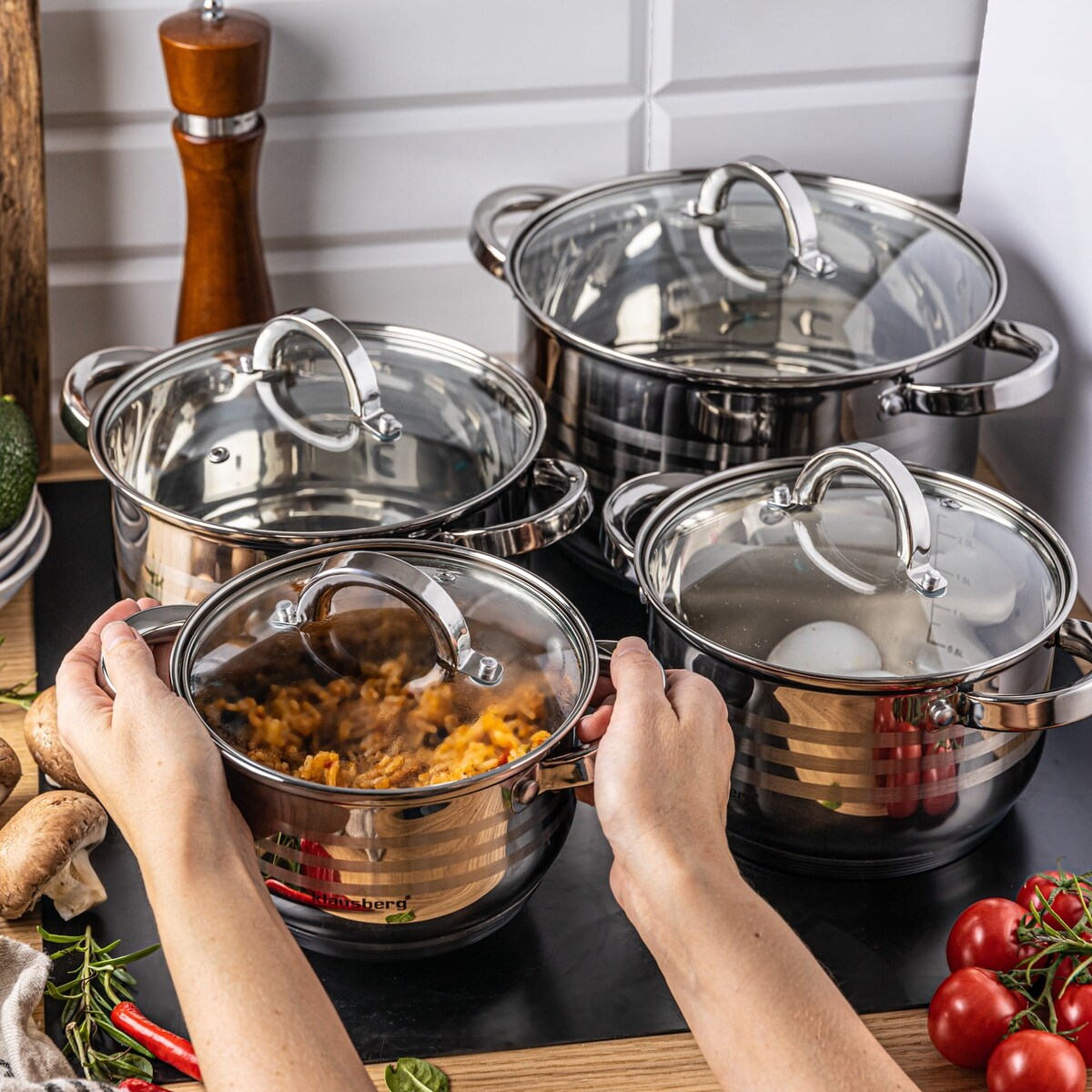 Zestaw garnków stalowych 9 ele. 2.1/2.9/3.9/5.0L KLAUSBERG