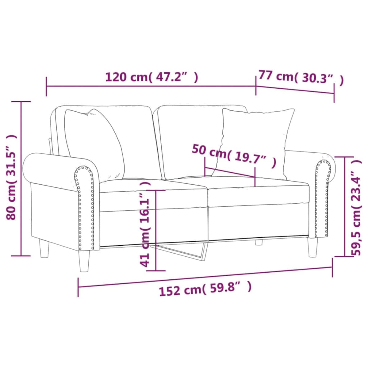 vidaXL 2-osobowa sofa z poduszkami, jasnoszara, 120 cm, aksamit