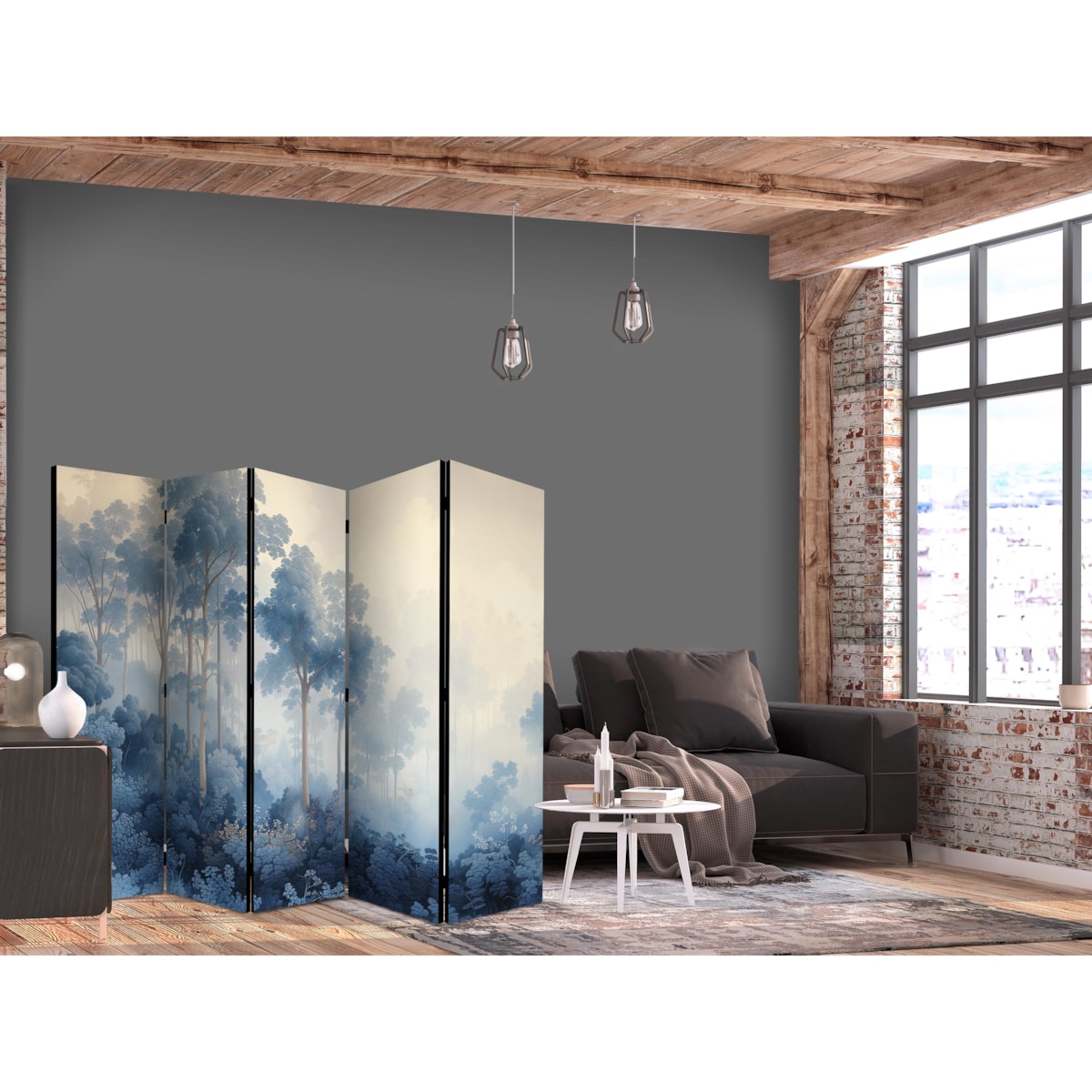 Parawan Dwustronny Bajkowy Niebieski Las 225x172cm