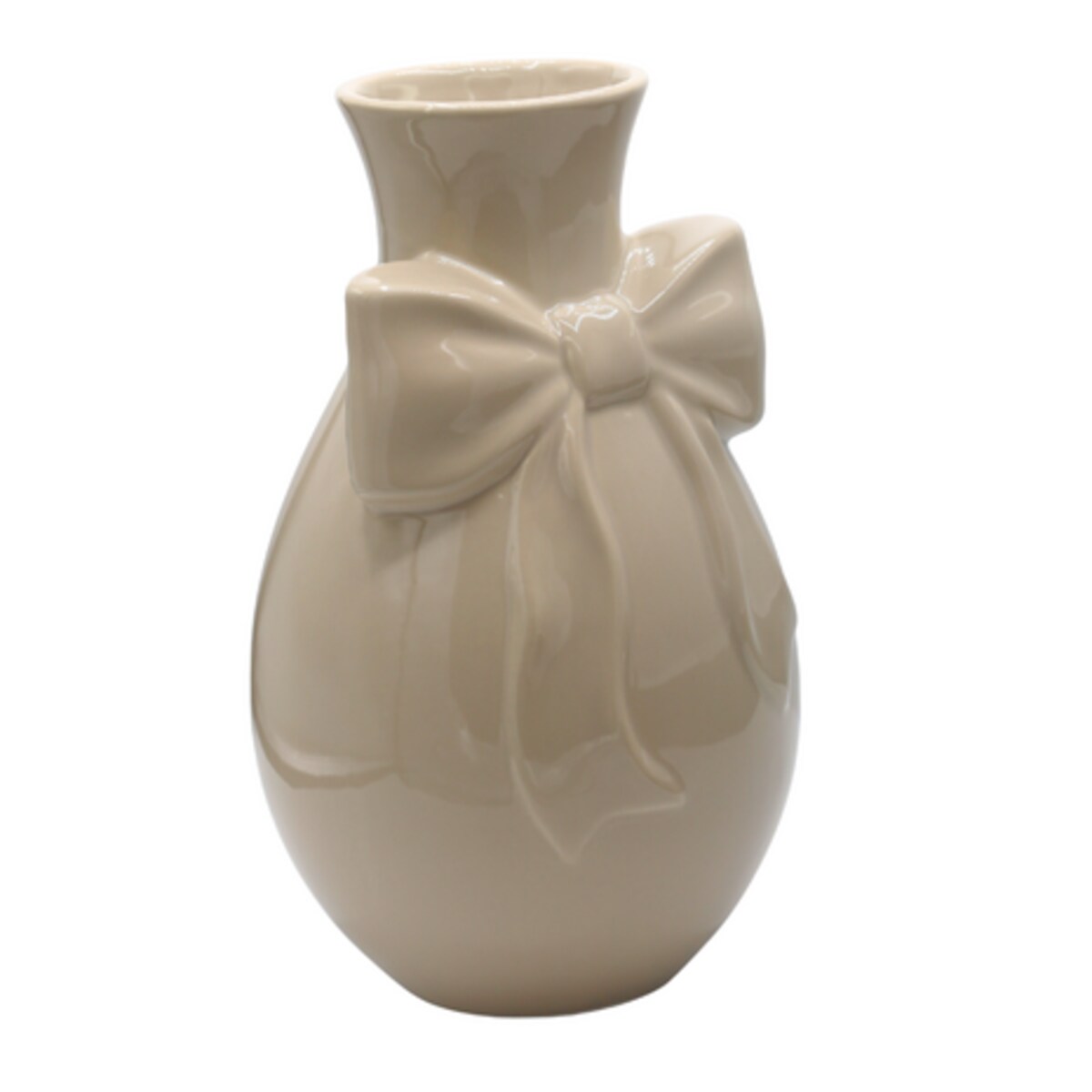 Wazon ceramiczny 29,4x17,5x17,5 cm beżowy z beżową kokardą