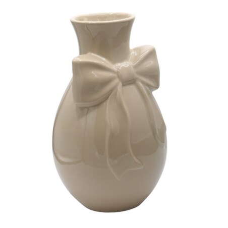 Wazon ceramiczny 29,4x17,5x17,5 cm beżowy z beżową kokardą