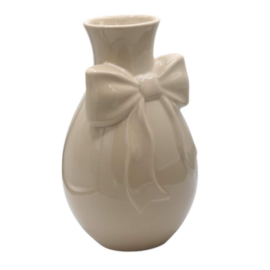 Wazon ceramiczny 29,4x17,5x17,5 cm beżowy z beżową kokardą