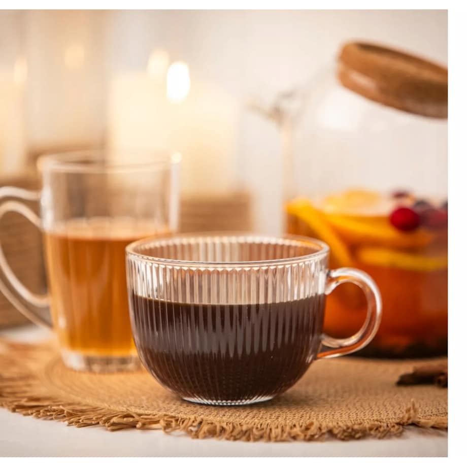 SZKLANKA KUBEK DUŻA w paski plisy 510 ml szkło filiżanka 6szt na napoje