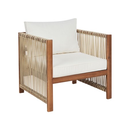 Zestaw ogrodowy 4-osobowy drewniany z plecionką beżową ANTRIA