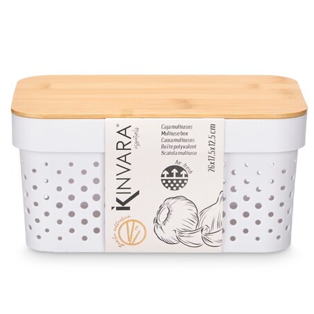 Plastikowy pojemnik z bambusową pokrywą, 26 x 17,5 x 12,5 cm