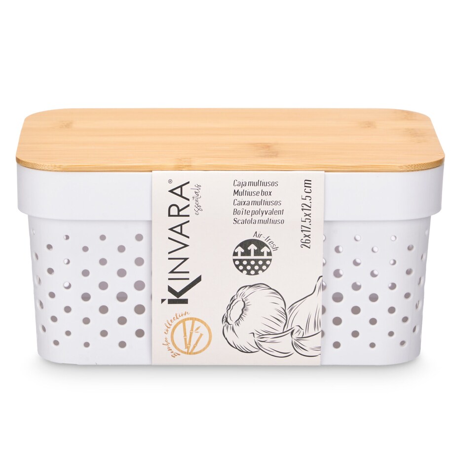 Plastikowy pojemnik z bambusową pokrywą, 26 x 17,5 x 12,5 cm