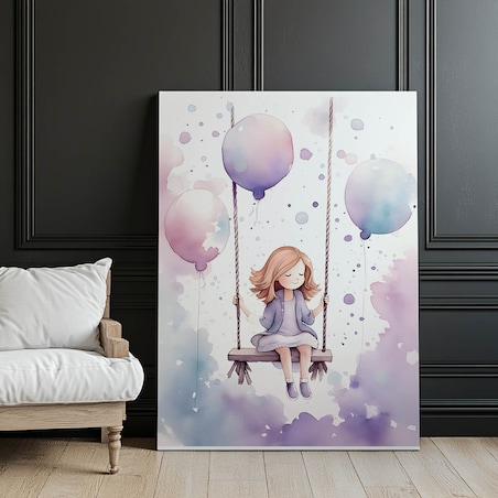 Kolorowa Radość na Huśtawce, 50x70 cm, bez ramy, płótno premium na blejtramie