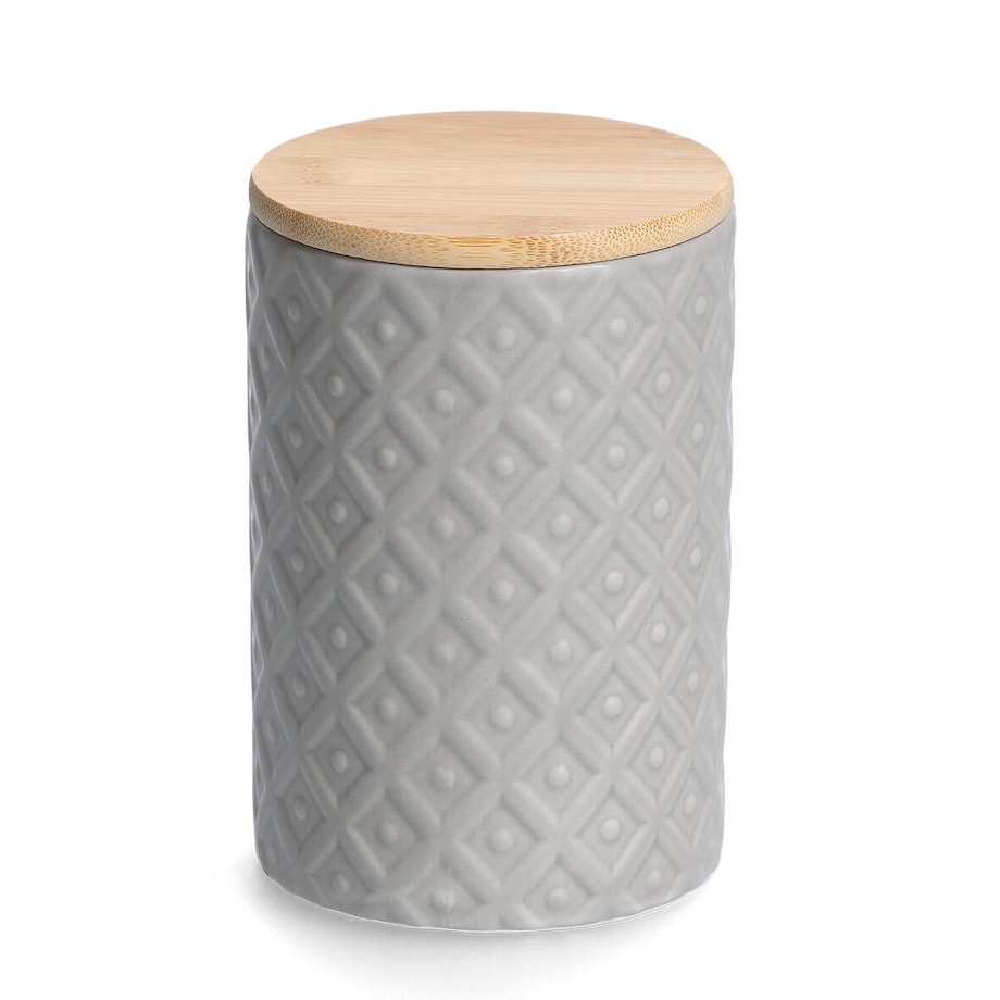 Żłobiony, ceramiczny słoik z wieczkiem, na produkty sypkie, 770 ml