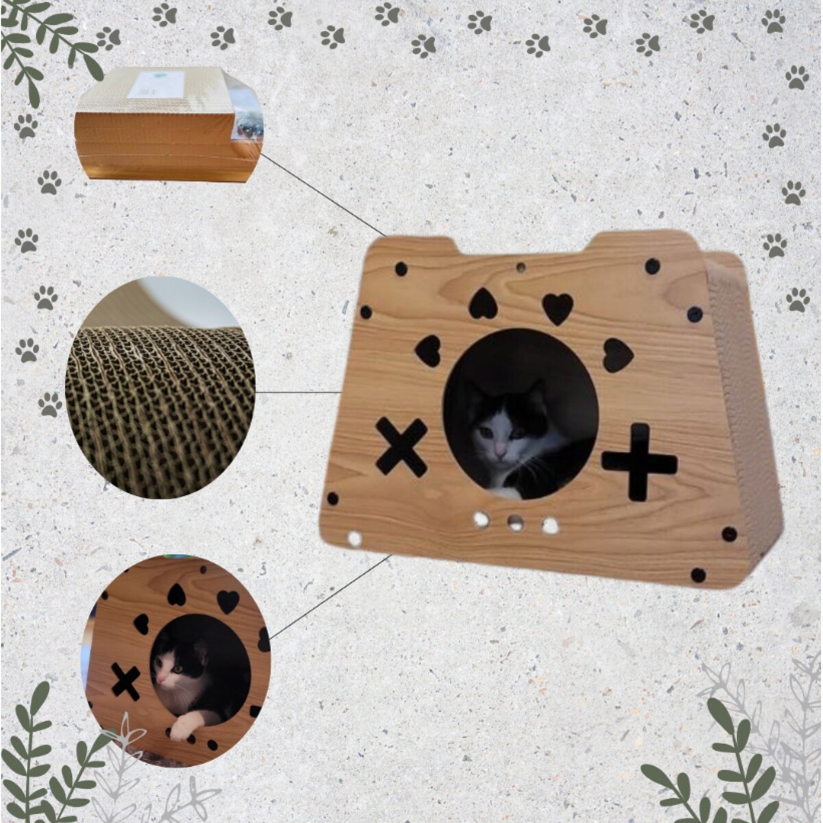 Drapak Dla Kota Z Budką Domek Do Drapania I Odpoczynku Tekturowy Serduszka