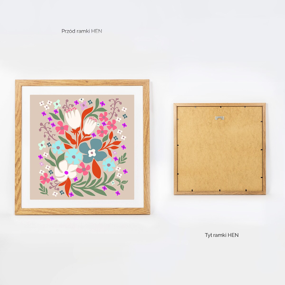 Ramka na zdjęcia 40x40 cm dębowa rama MDF z plexi do powieszenia pion poziom klasyczna kwadratowa ramka FRAMAI®