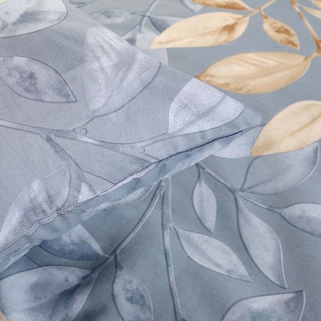 Pościel bawełniana 140x200 Sandleaf niebieska w beżowe liście, Cottonlove