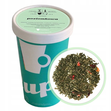 Herbata zielona POZIOMKOWA hibiskus truskawki premium na prezent upominek - herbata liściasta sypana mieszanka napar susz