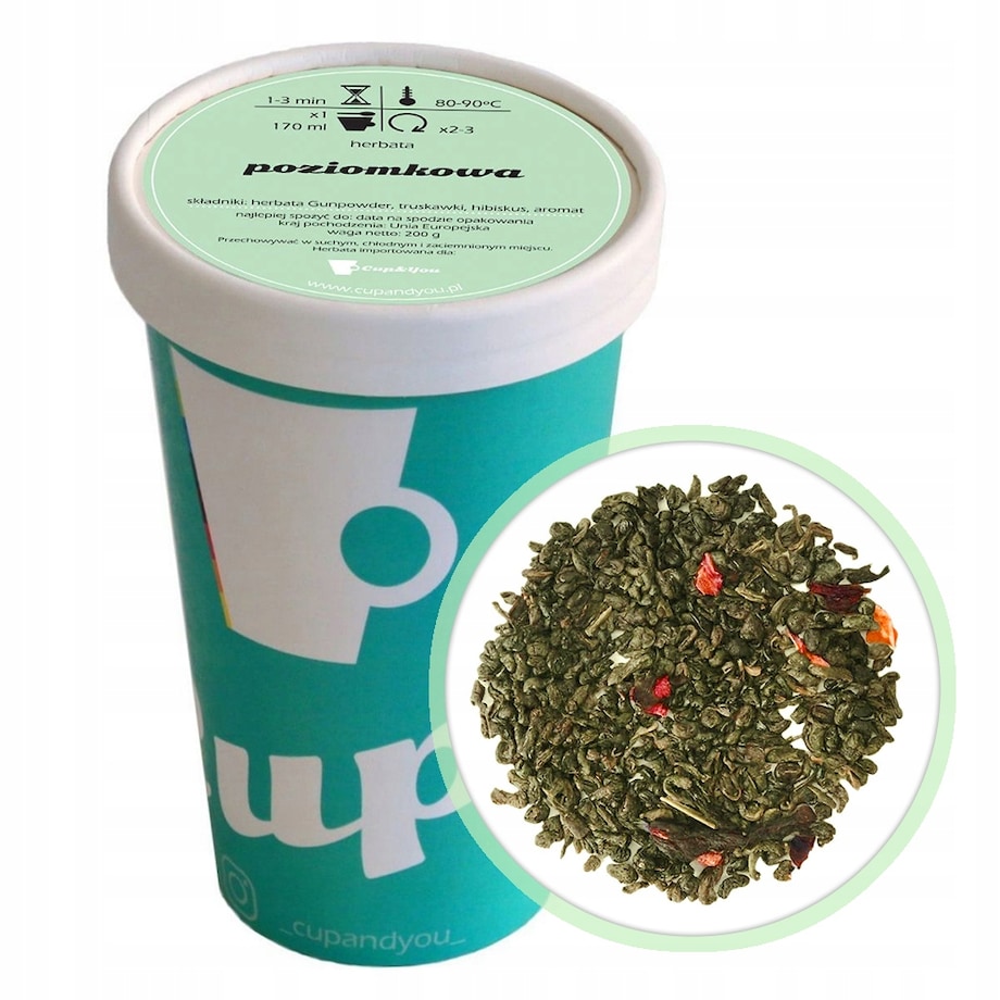 Herbata zielona POZIOMKOWA hibiskus truskawki premium na prezent upominek - herbata liściasta sypana mieszanka napar susz