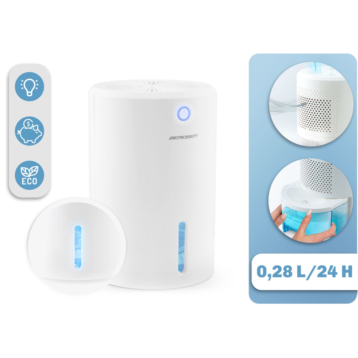 Osuszacz powietrza pochłaniacz wilgoci cichy 34db led Berdsen