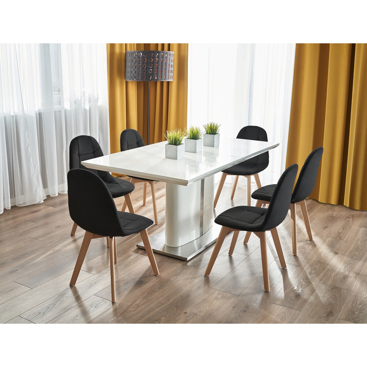 KRZESŁO skandynawskie TAPICEROWANE pikowane do kuchni salonu jadalni czarne