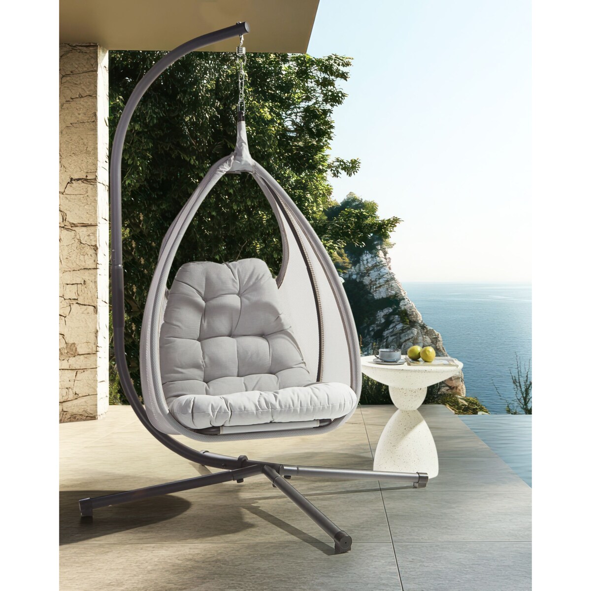 Fotel wiszący ze stojakiem AVEGNO Jasnoszary