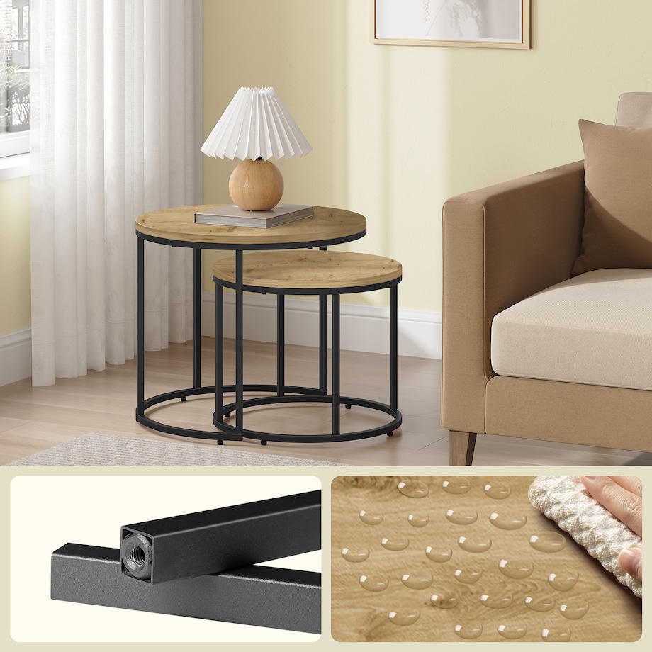 Stolik Kawowy Okrągły elegancki idealny do salonu 2 Sztuki - Artisan / Nogi Czarne