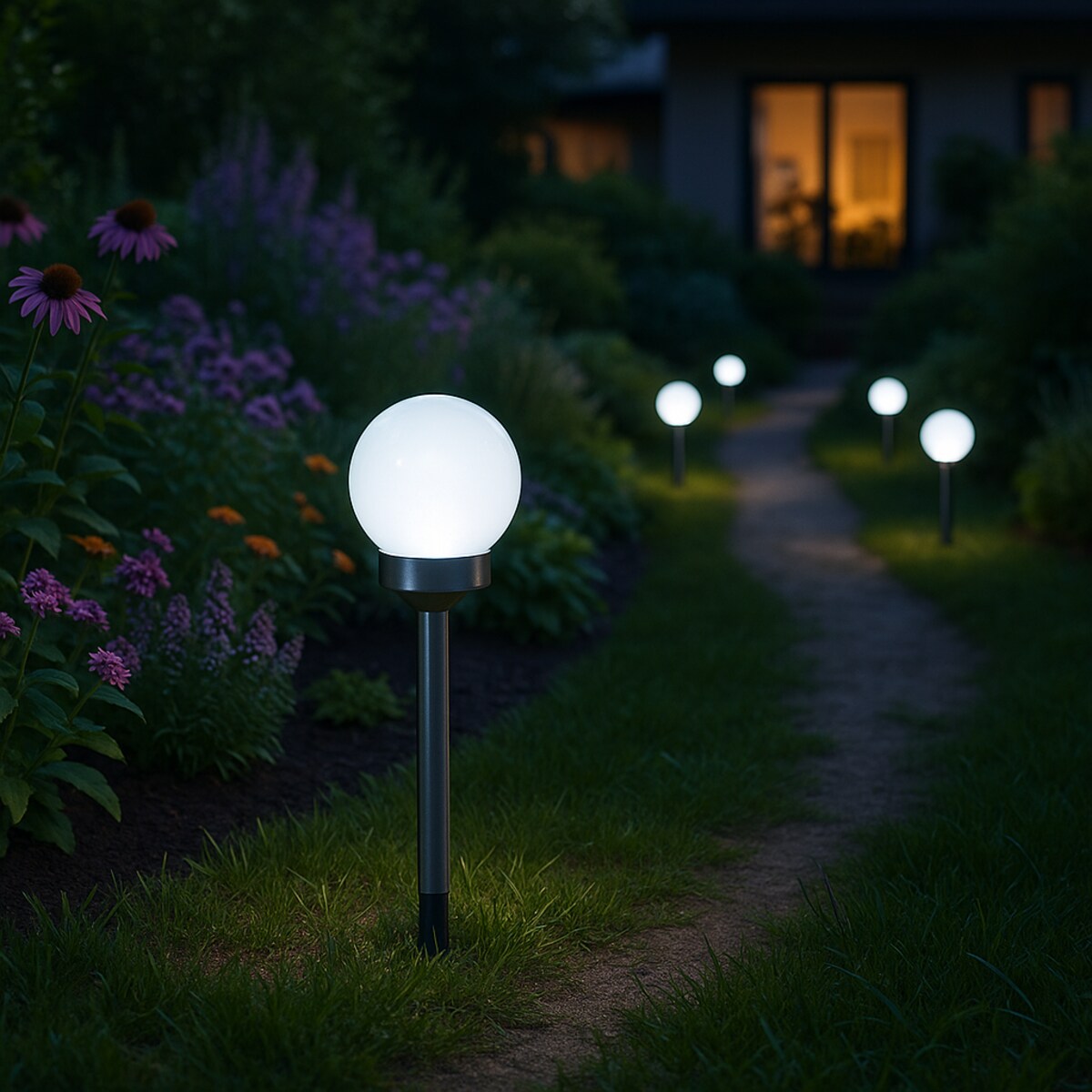 12X Lampa Solarna Kula 34Cm Ogrodowa Led Czujnik Do Ogrodu Świecąca Wbijana