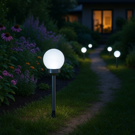 12X Lampa Solarna Kula 34Cm Ogrodowa Led Czujnik Do Ogrodu Świecąca Wbijana