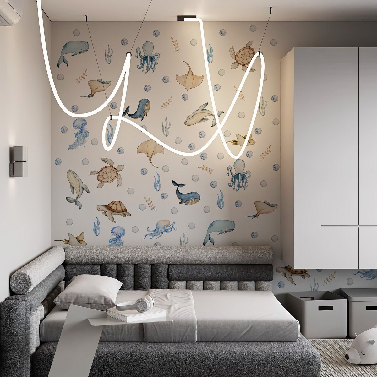 Naklejki Dla Dzieci Morskie Zwierzęta Wieloryby Ośmiornice Płaszczki ZESTAW 60x30cm