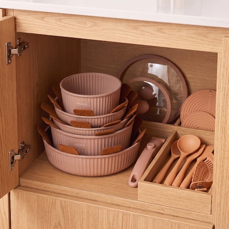 Zestaw garnków i patelni 20 el. HU.KA Nestio odpinana rączka indukcja - Warm Clay