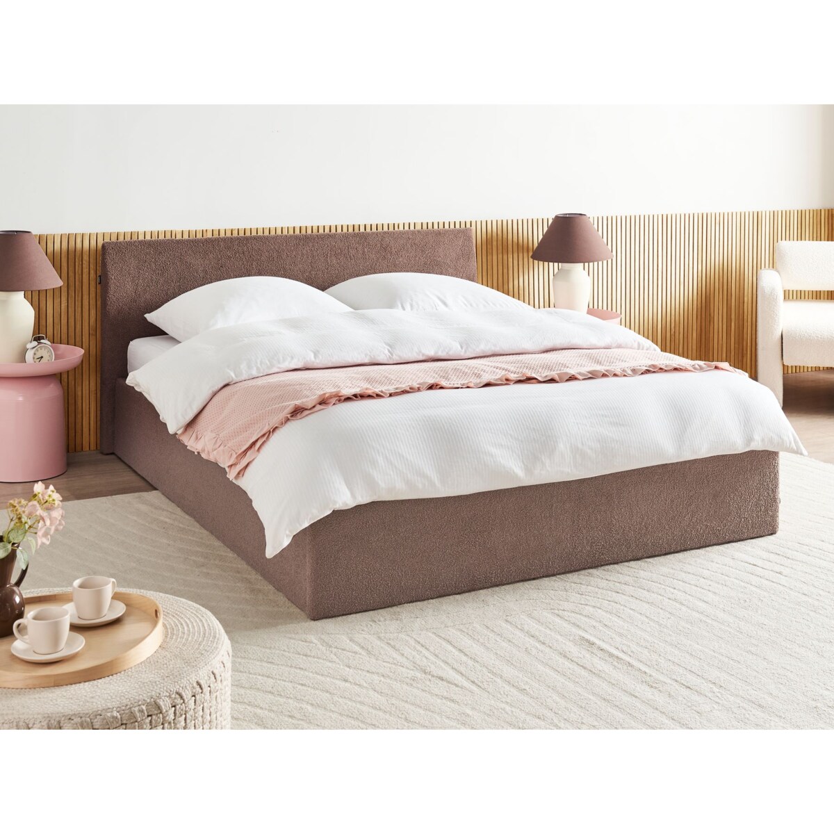 Łóżko z pojemnikiem Boucle ORBEY 180 x 200 cm Brązowy