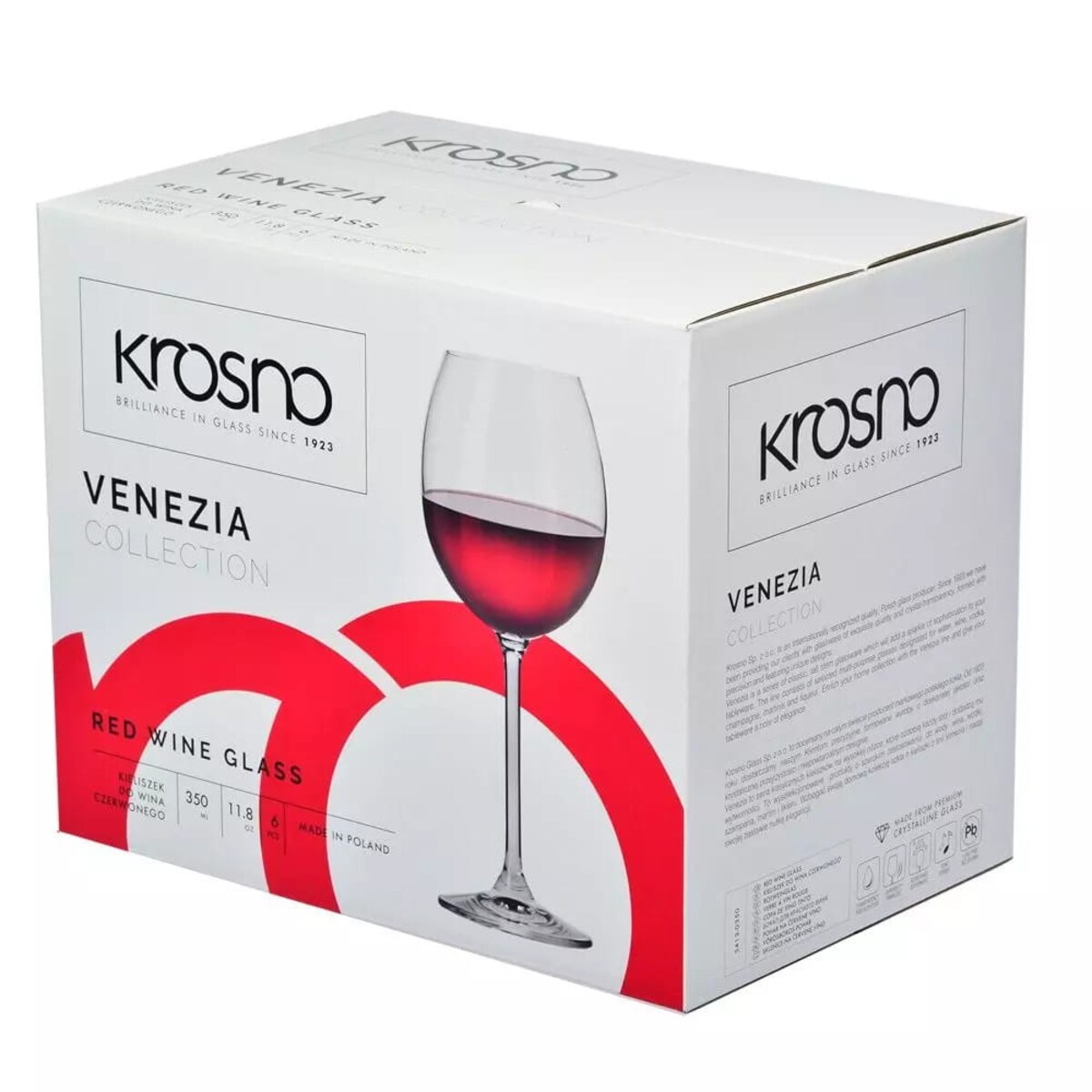 Kieliszki na Nóżce Klasyczne do Wina Czerwonego Krosno Venezia 6 x 350 ml